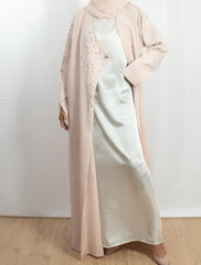 Blush Beaded Elegance Open Abaya