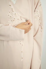 Blush Beaded Elegance Open Abaya