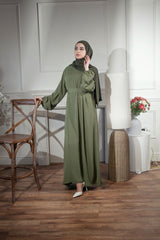 Premium Olive Green Belted Abaya with Pockets - Modest Maxi Dress