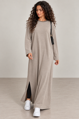 Taupe Textured Jumper Dress