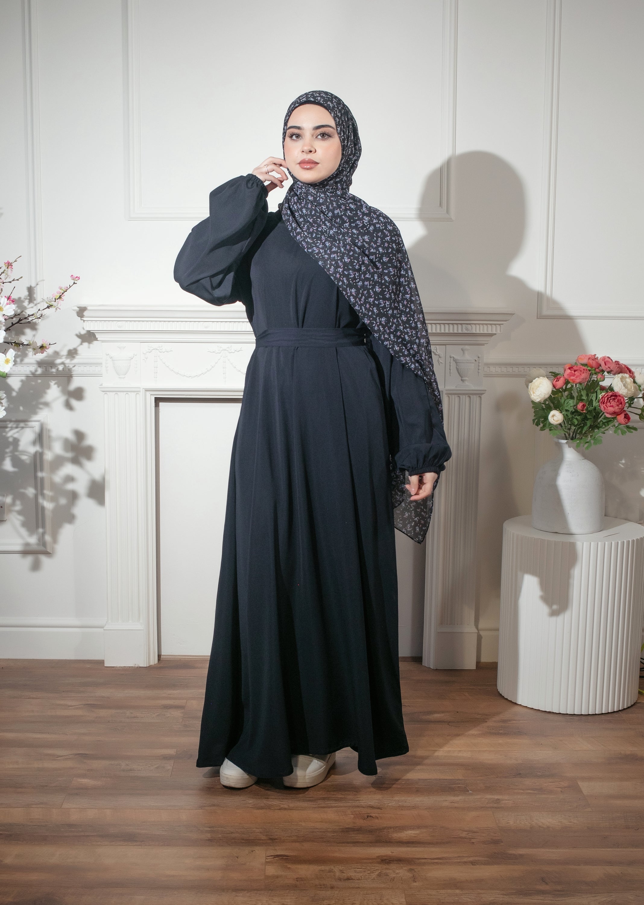 Nusrat Flowy Abaya Dress | Premium Soft Fabric with Pockets - Blue / 52 Nusrat Flowy Abaya Dress | Premium Soft Fabric with Pockets - Blue / 52