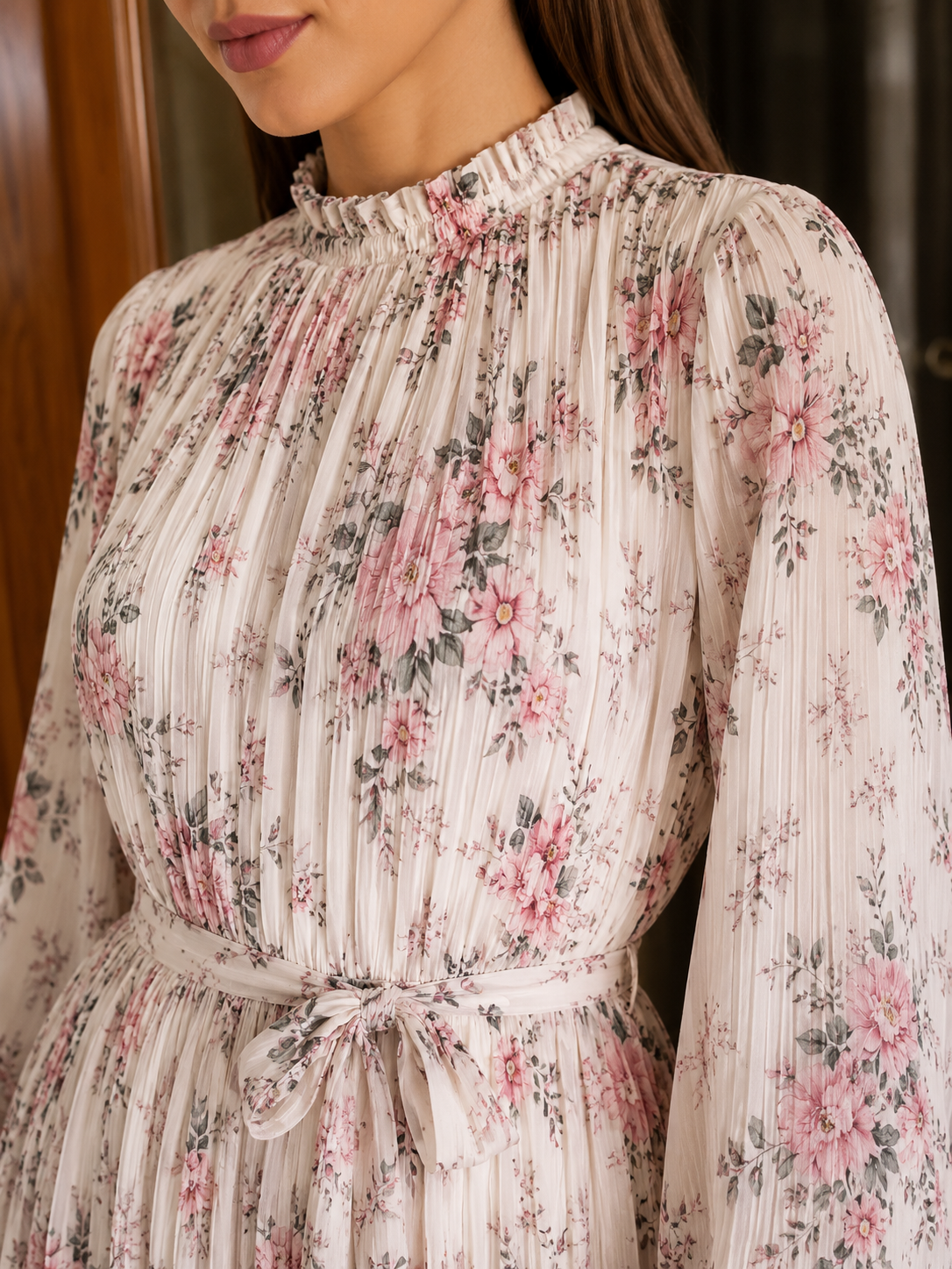 Floral Crinkle Chiffon Dress