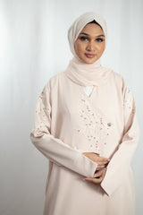 Blush Beaded Elegance Open Abaya