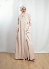 Blush Beaded Elegance Open Abaya