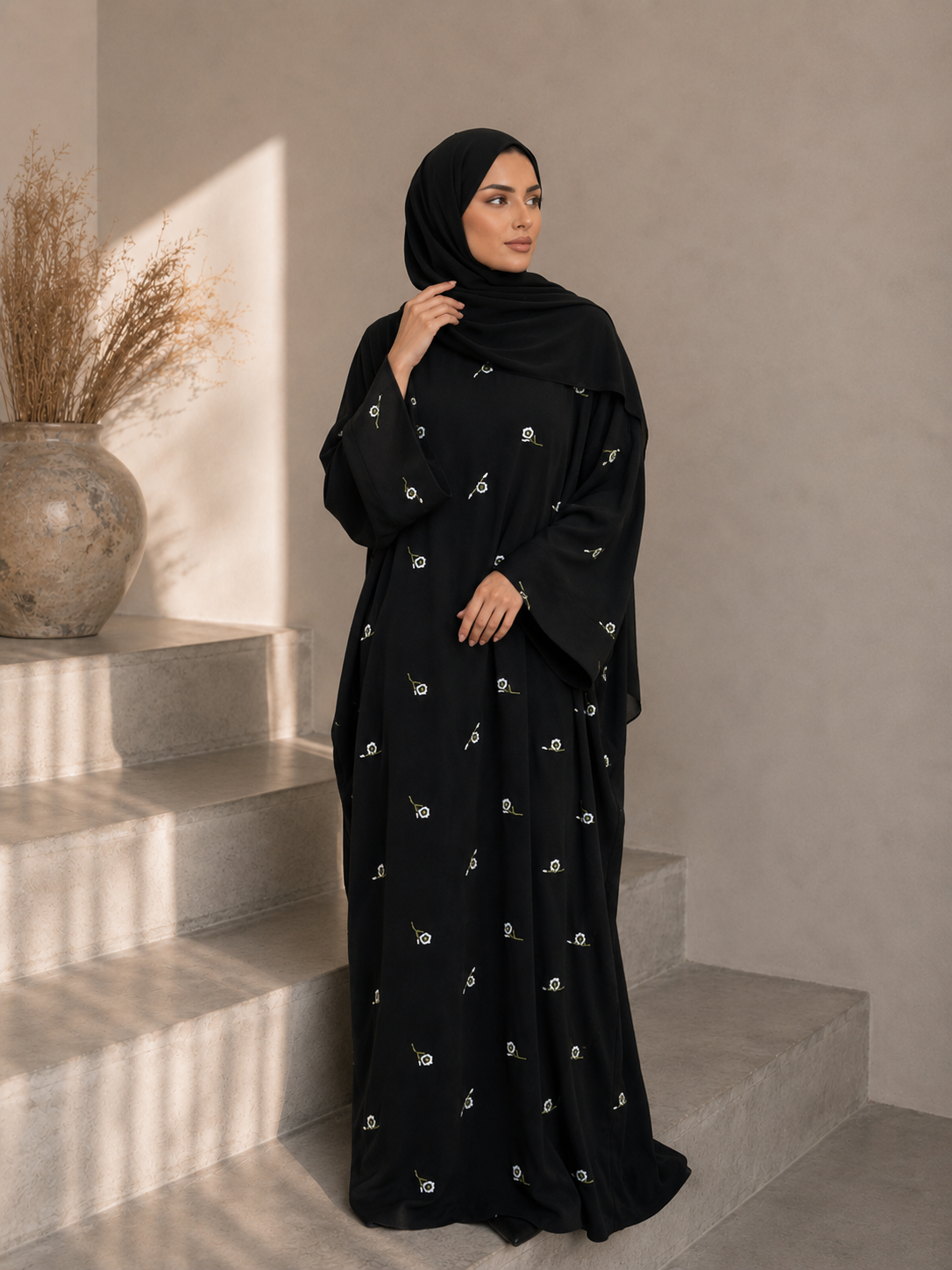 Daisy butterfly abaya