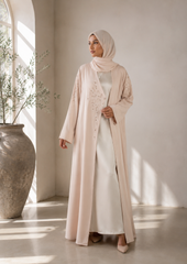 Blush Beaded Elegance Open Abaya