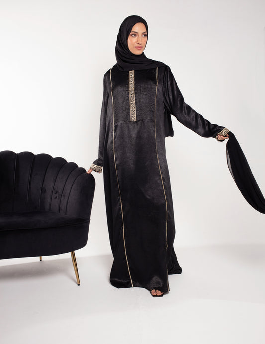 Willow Black Abaya with Gold Detailing