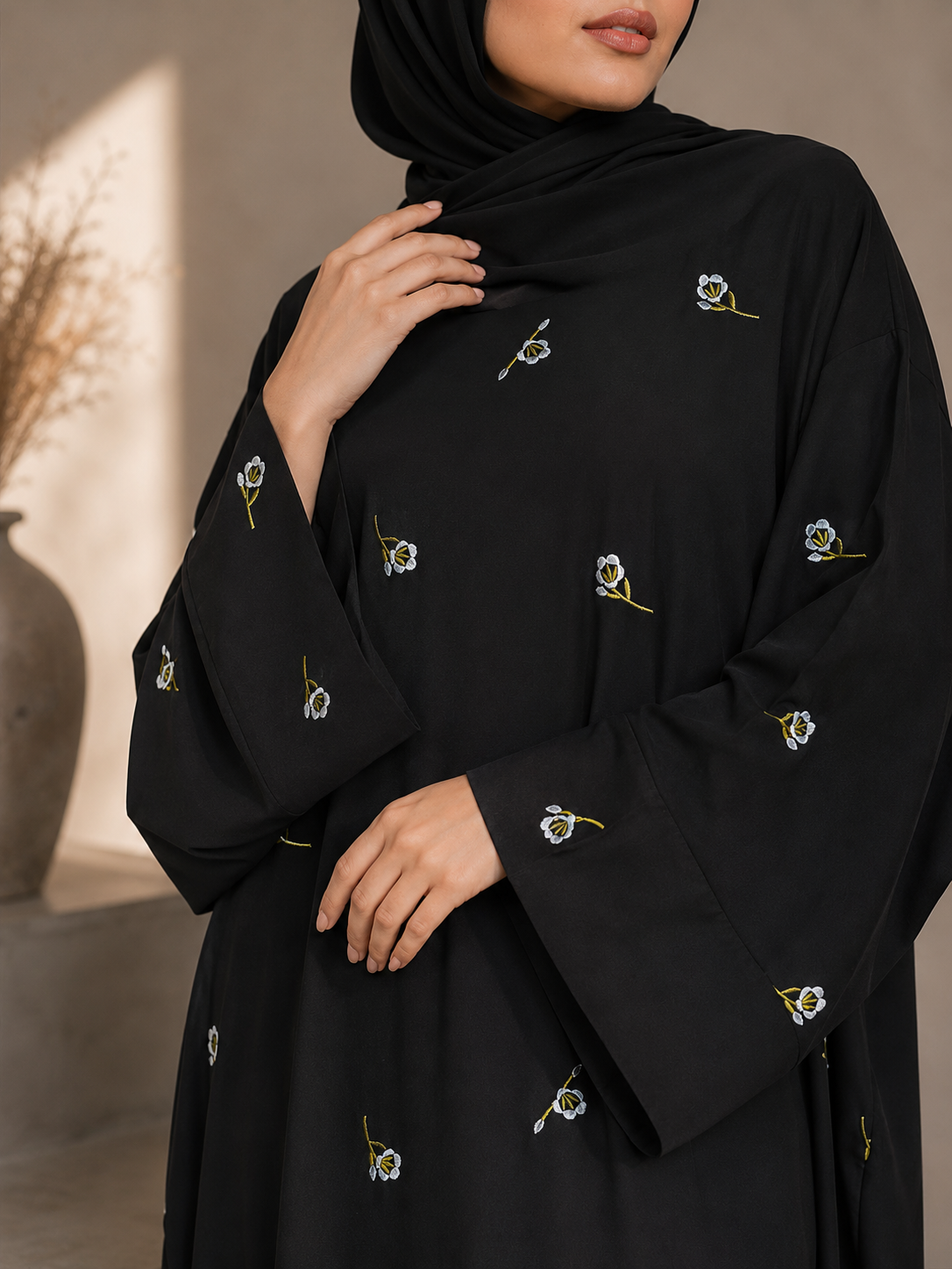 Daisy butterfly abaya
