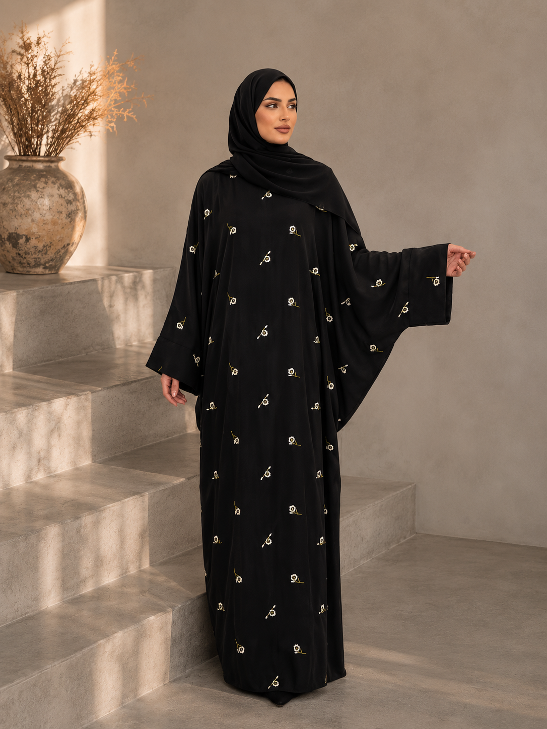 Daisy butterfly abaya