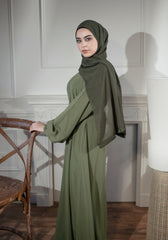 Premium Olive Green Belted Abaya with Pockets - Modest Maxi Dress