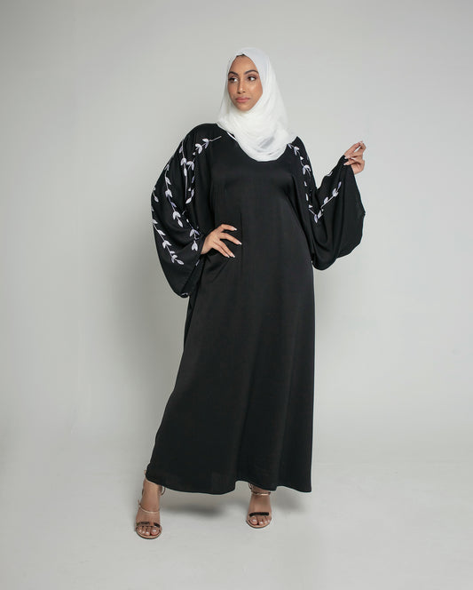 Butterfly Floral Abaya in Black