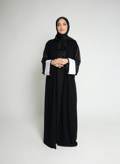 Black Chiffon Lace Abaya