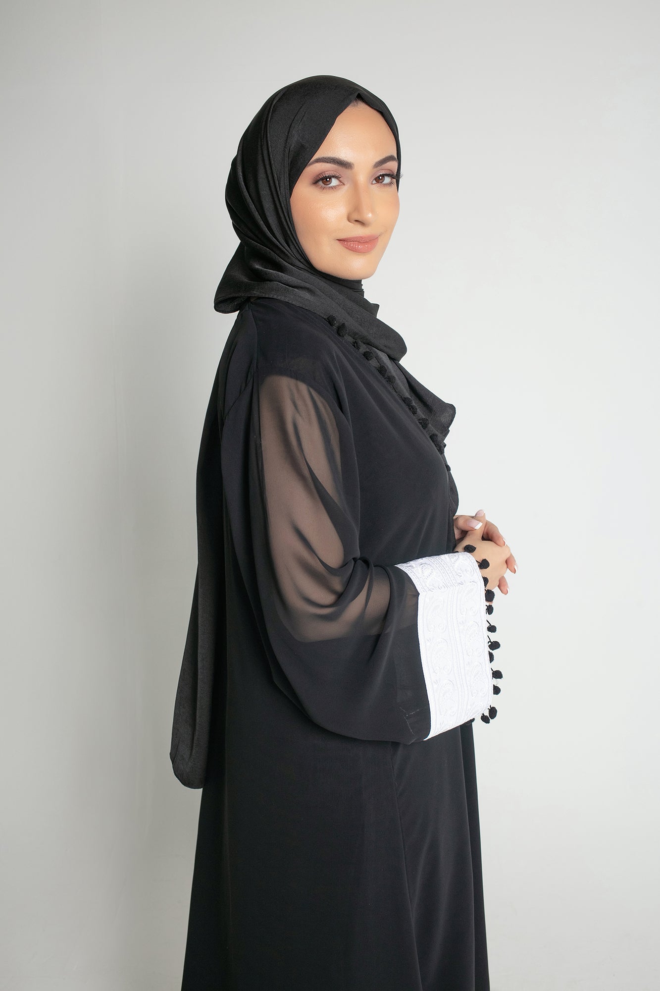 Black Chiffon Lace Abaya