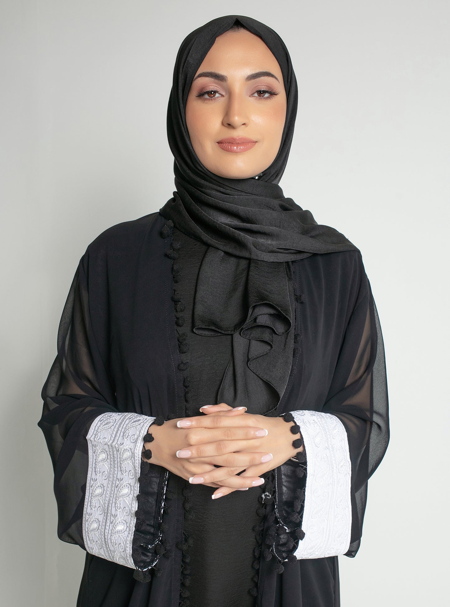 Black Chiffon Lace Abaya