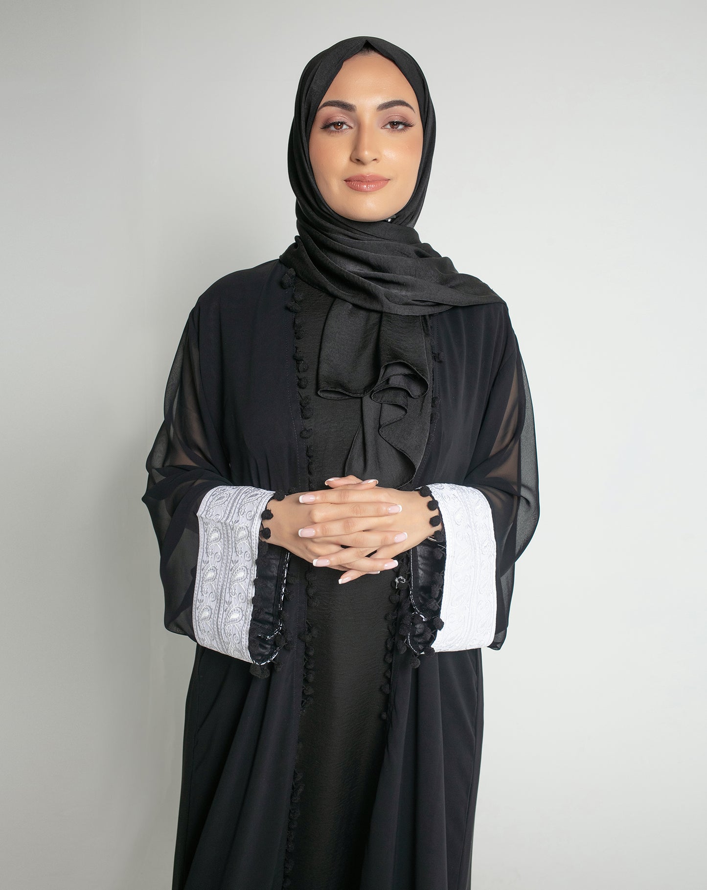 Black Chiffon Lace Abaya