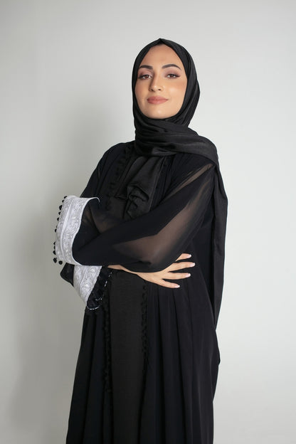 Black Chiffon Lace Abaya