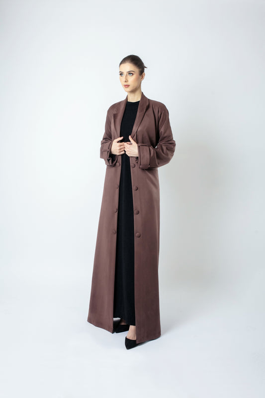 Suede Coat in Browna